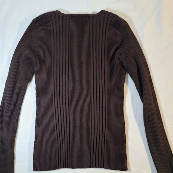 ByDesign Ribbed Slim Fit Sweater M Long Sleeve Brown Stretch Knit Top - Picture 2 of 8